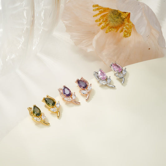 Custom Tulip Birthstone Stud Earrings