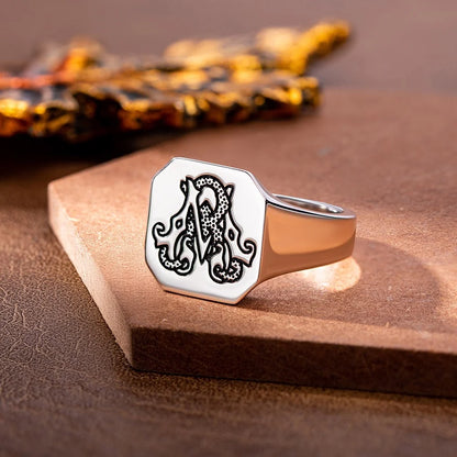 Custom Double Initials Engraved Signet Ring