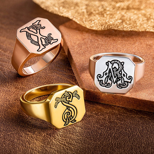 Custom Double Initials Engraved Signet Ring
