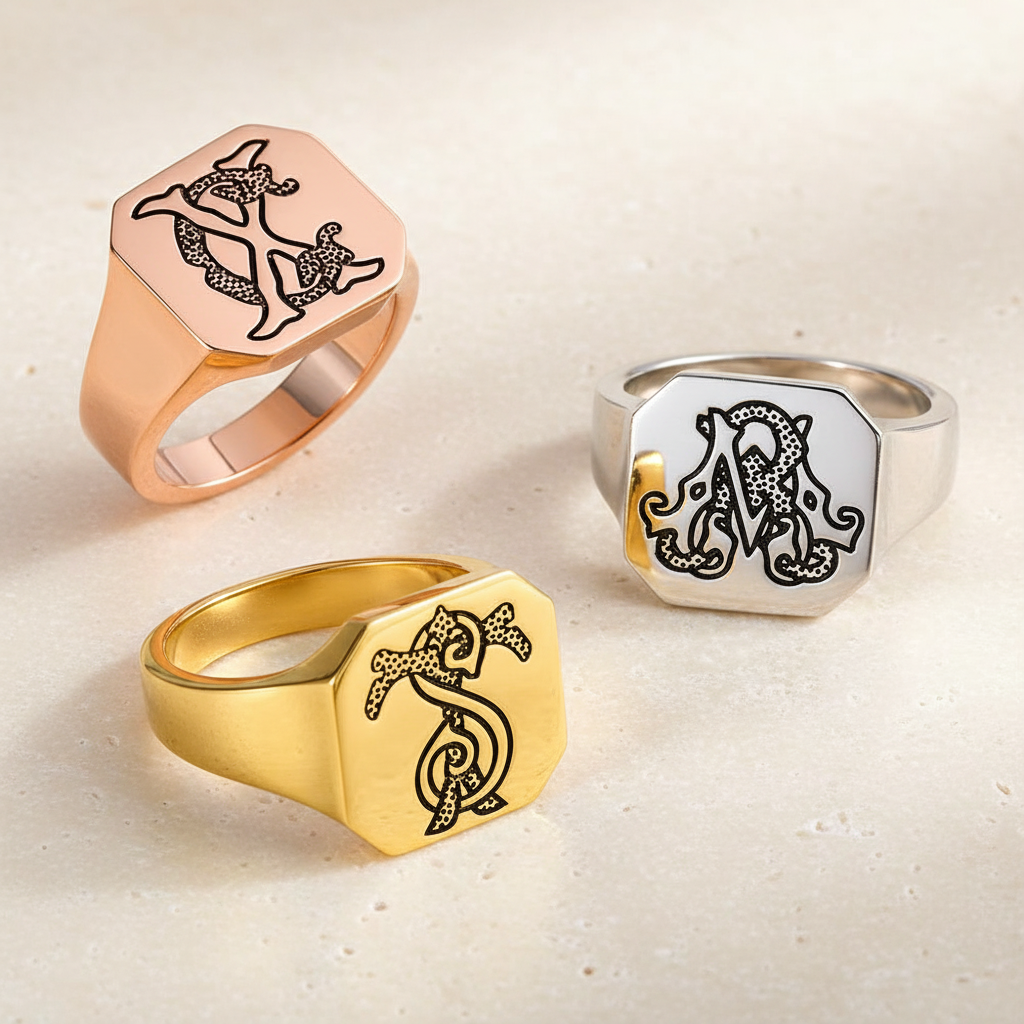 Custom Double Initials Engraved Signet Ring