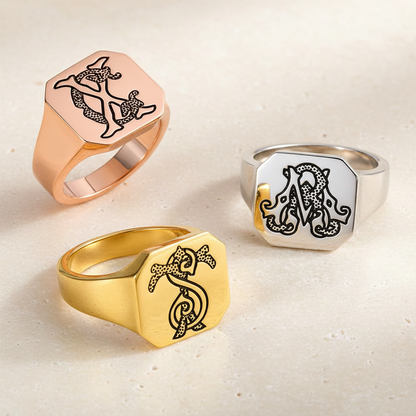 Custom Double Initials Engraved Signet Ring