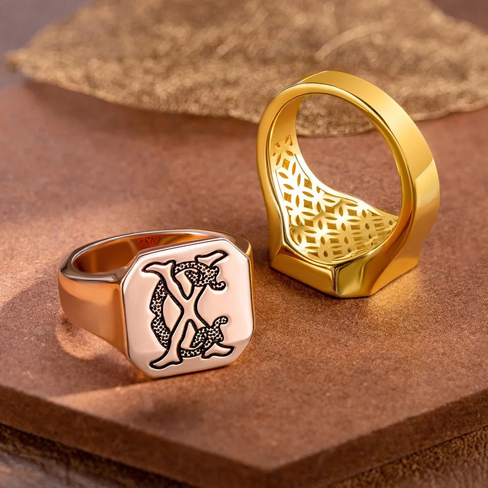 Custom Double Initials Engraved Signet Ring