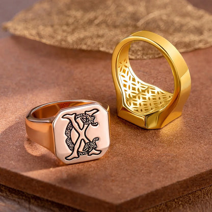 Custom Double Initials Engraved Signet Ring