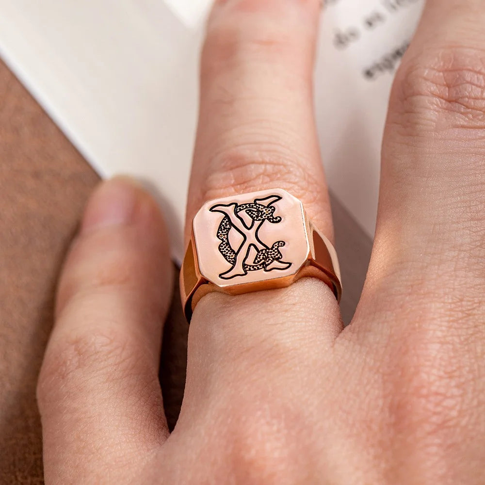 Custom Double Initials Engraved Signet Ring