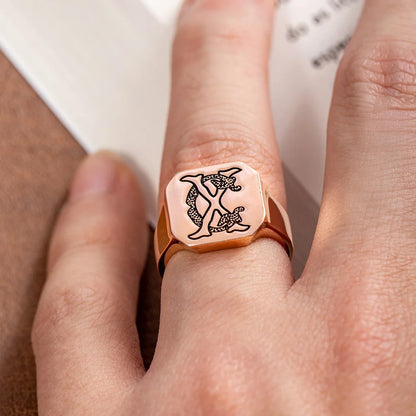 Custom Double Initials Engraved Signet Ring
