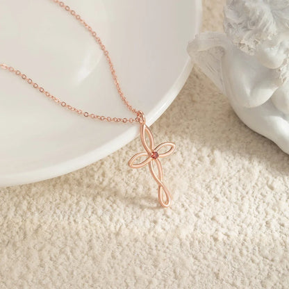 Personalized 1-5 Birthstones Infinity Cross Necklace