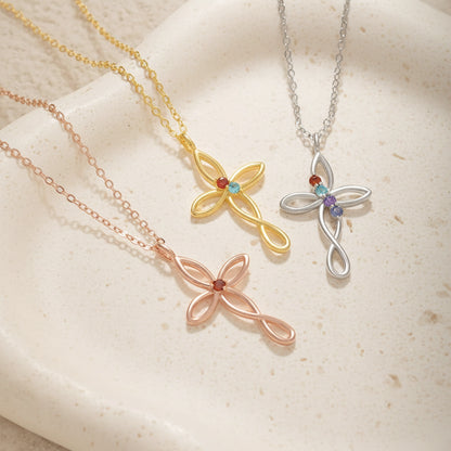 Personalized 1-5 Birthstones Infinity Cross Necklace