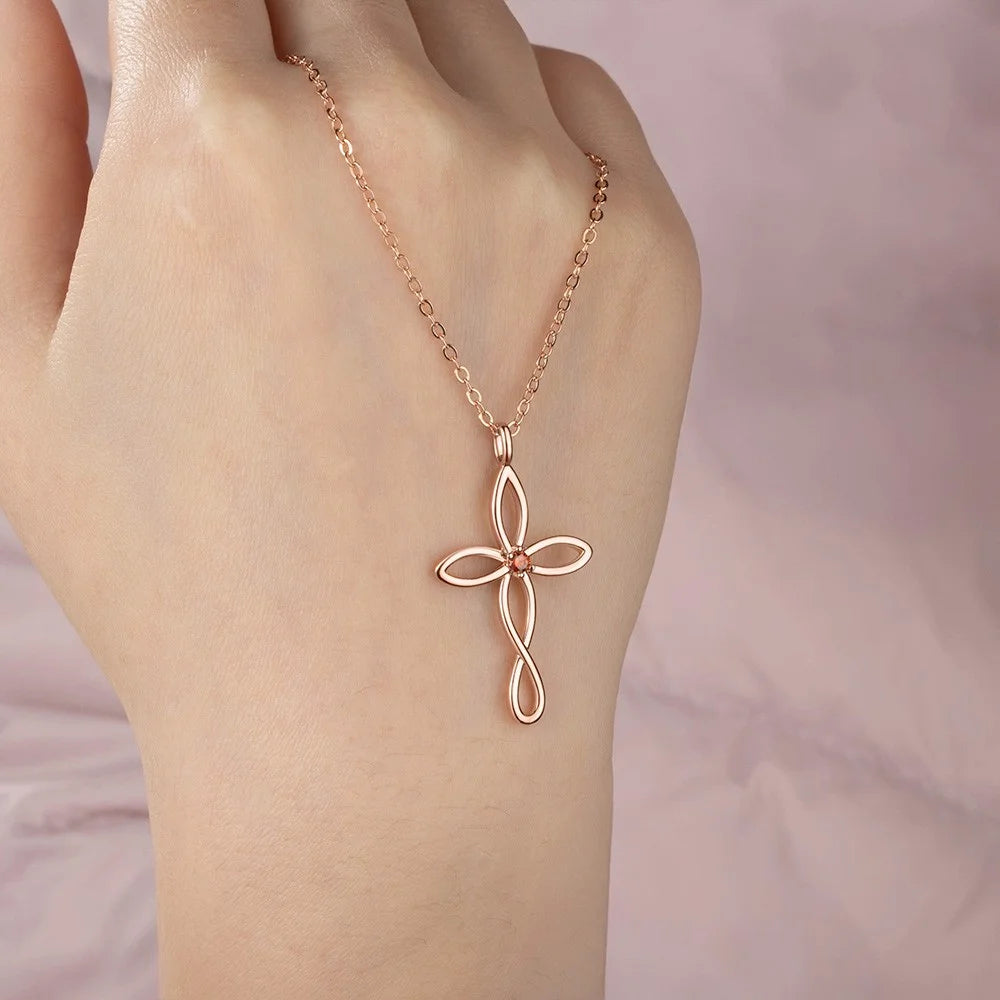 Personalized 1-5 Birthstones Infinity Cross Necklace