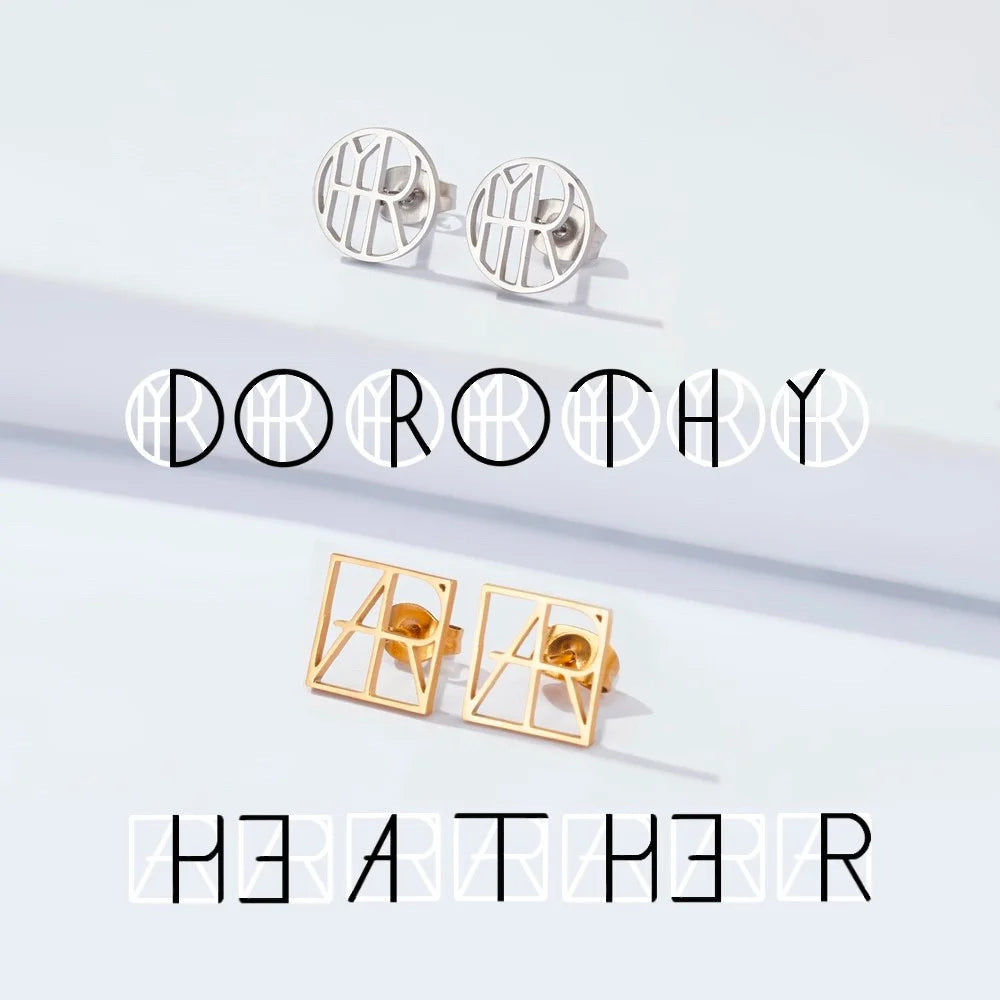 Personalized Name Logo Stud Earrings