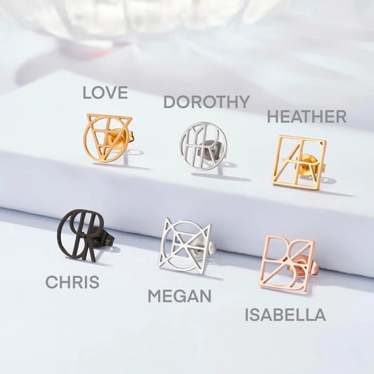 Personalized Name Logo Stud Earrings