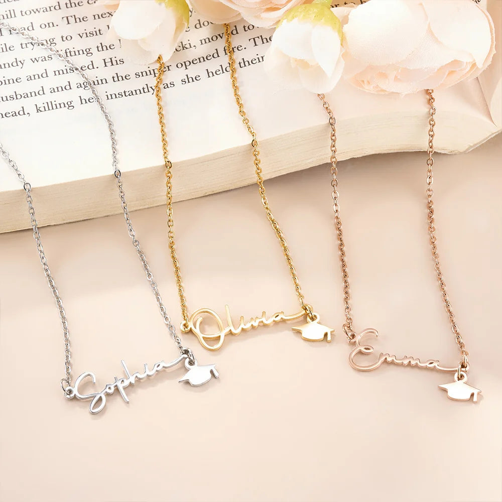 Personalized Name Graduation Cap Charm Necklace