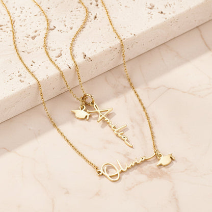 Personalized Name Graduation Cap Charm Necklace