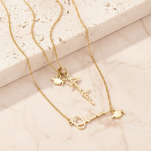 Personalized Name Graduation Cap Charm Necklace