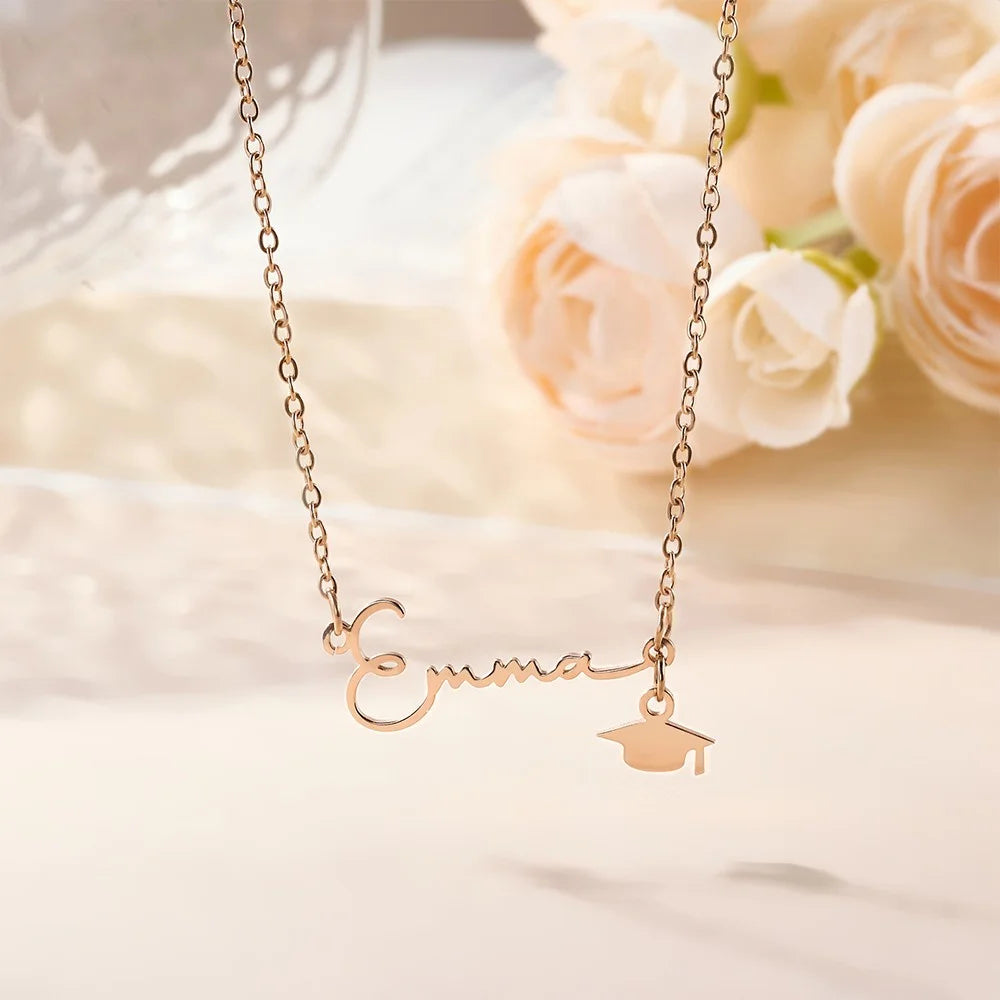 Personalized Name Graduation Cap Charm Necklace