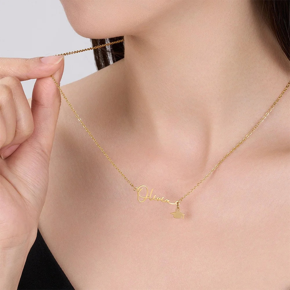 Personalized Name Graduation Cap Charm Necklace