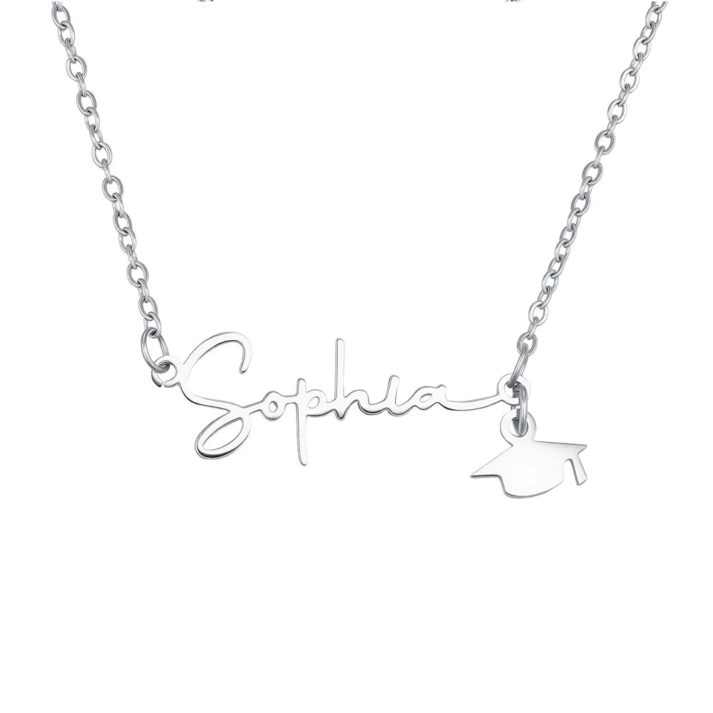 Personalized Name Graduation Cap Charm Necklace