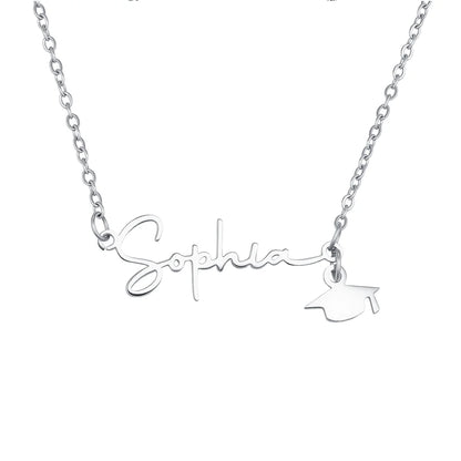 Personalized Name Graduation Cap Charm Necklace
