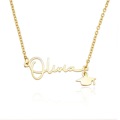 Personalized Name Graduation Cap Charm Necklace