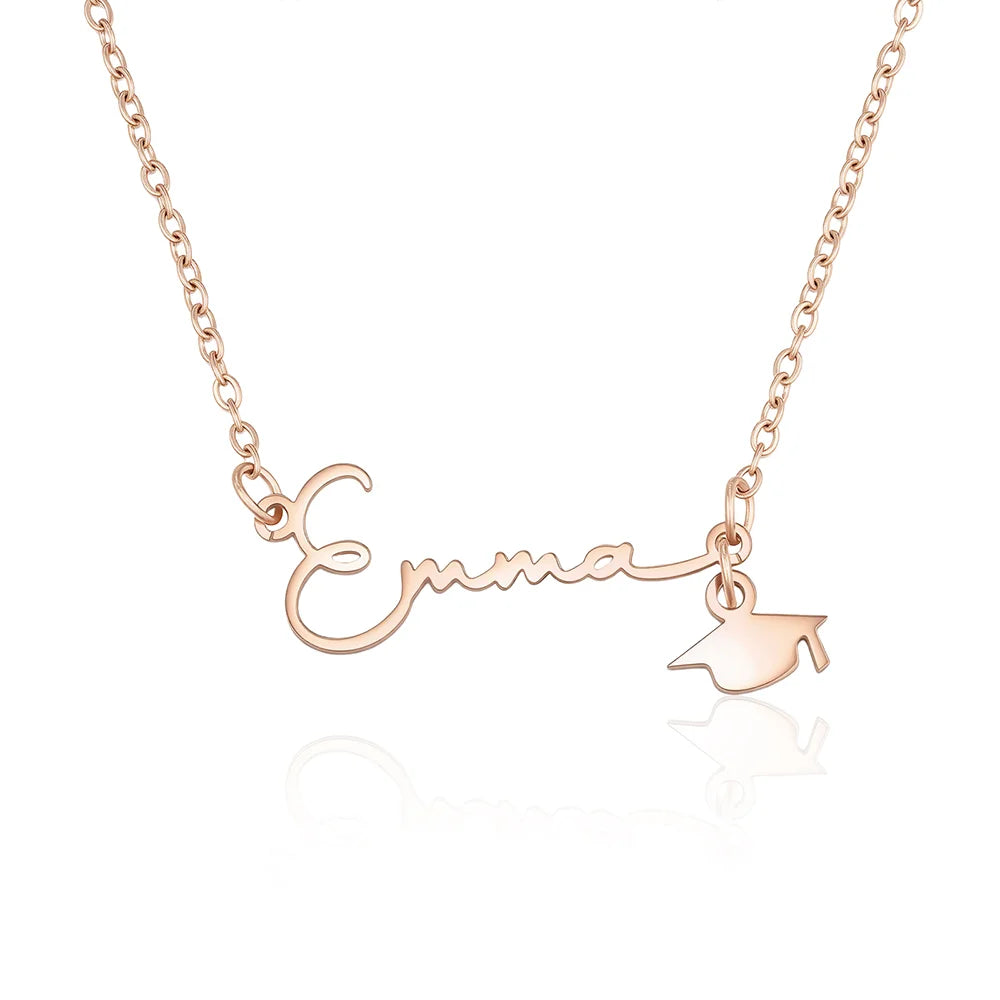 Personalized Name Graduation Cap Charm Necklace