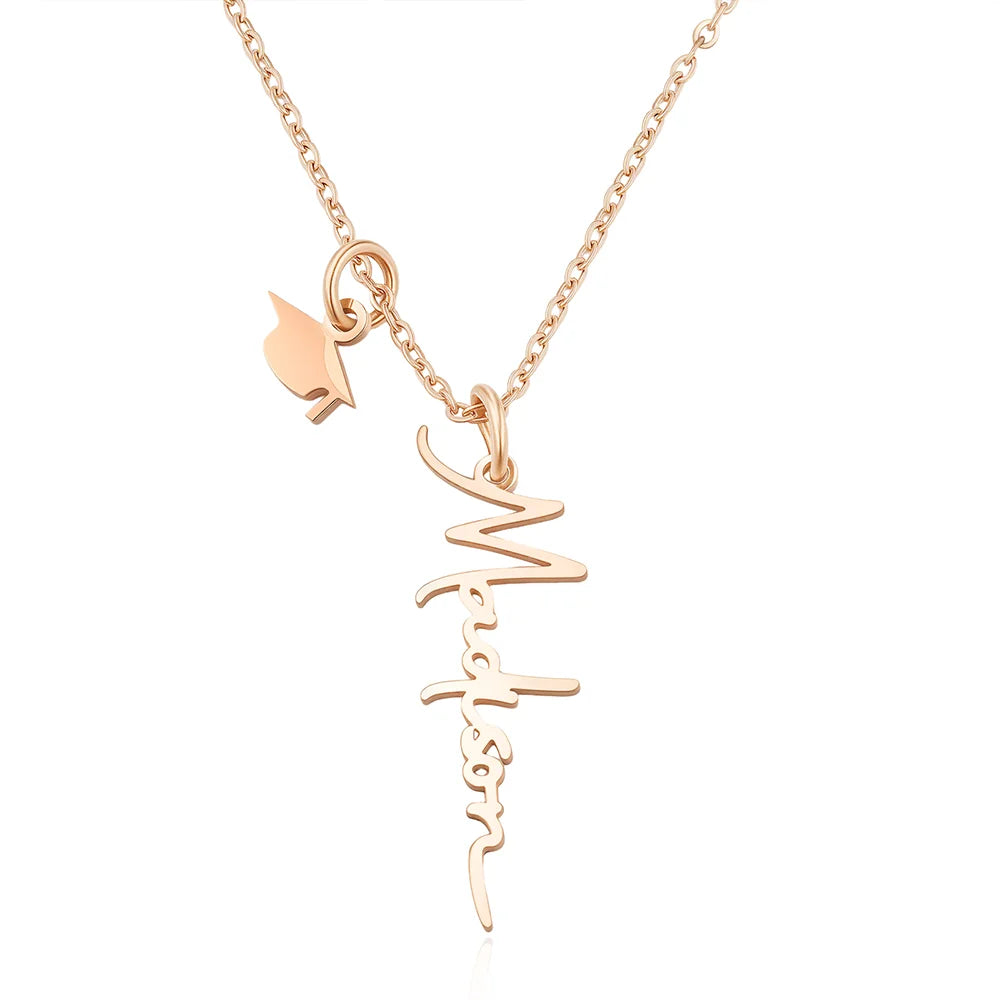 Personalized Name Graduation Cap Charm Necklace