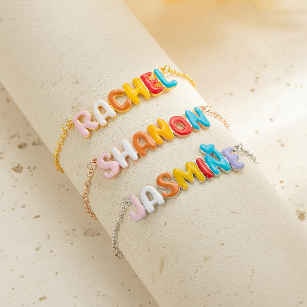 Personalized Enamel Bubble Name Bracelet