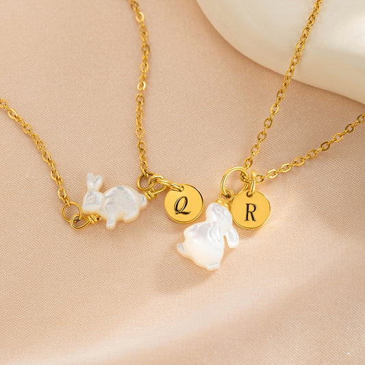 Custom Bunny Initial Charm Necklace