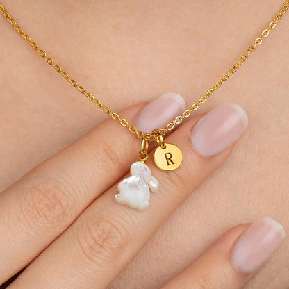 Custom Bunny Initial Charm Necklace