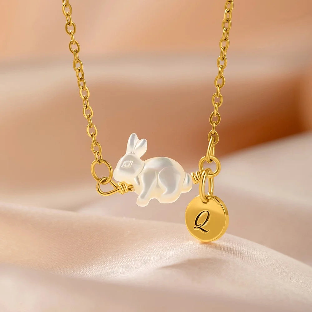 Custom Bunny Initial Charm Necklace
