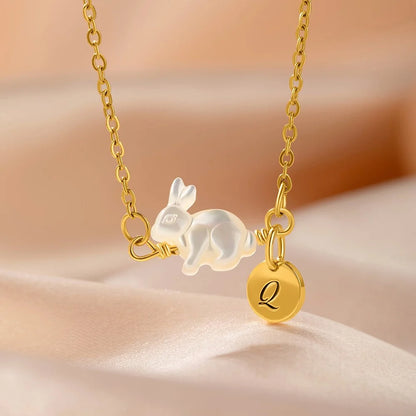 Custom Bunny Initial Charm Necklace