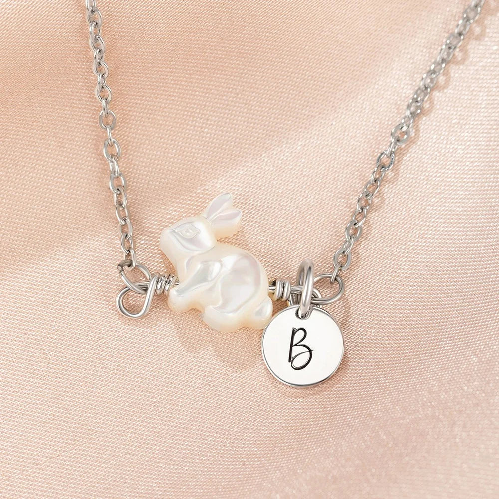 Custom Bunny Initial Charm Necklace