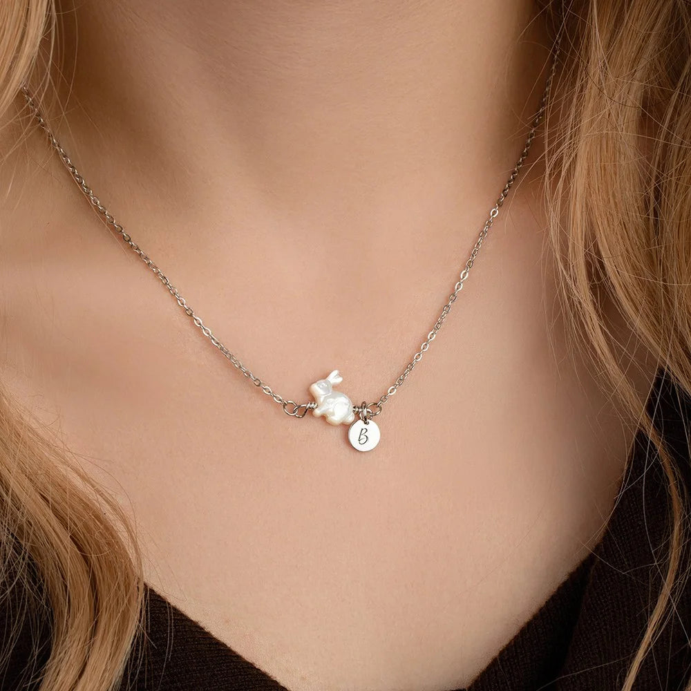 Custom Bunny Initial Charm Necklace