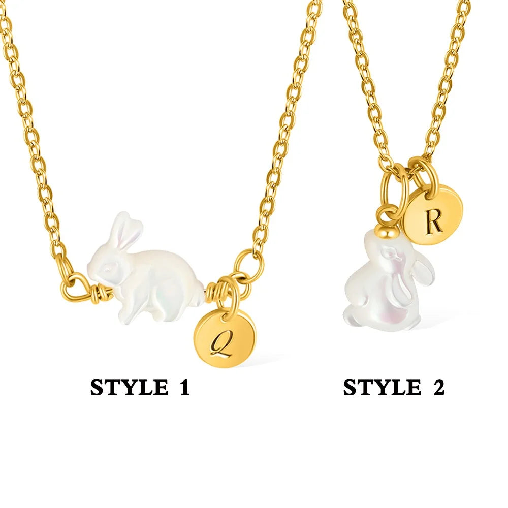 Custom Bunny Initial Charm Necklace