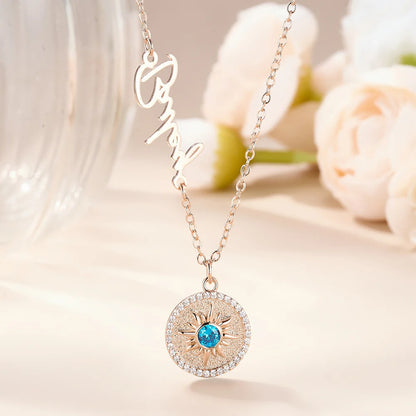 Custom Name Dainty Sun Necklace with Birthstone