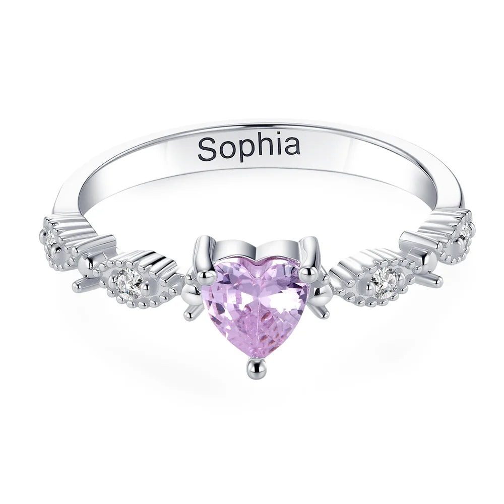Personalized Heart Birthstone Promise Ring