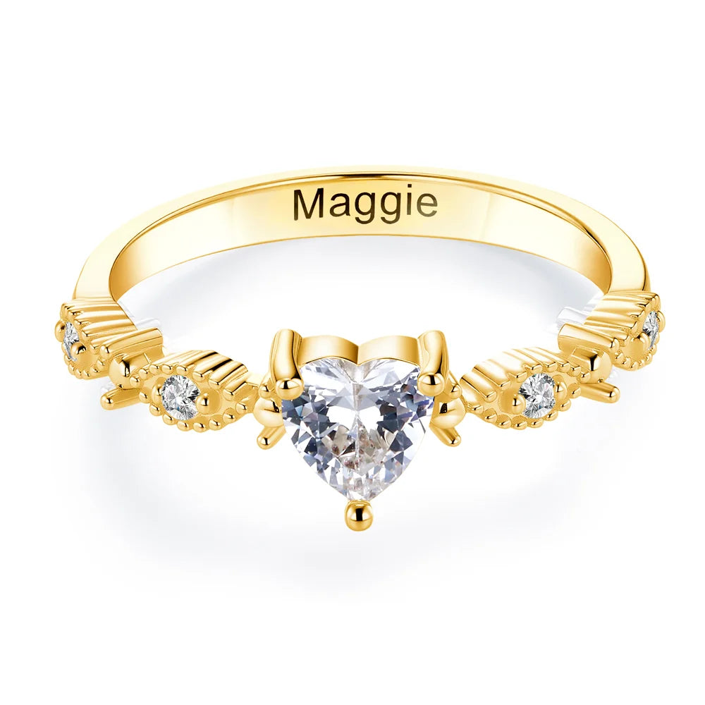 Personalized Heart Birthstone Promise Ring