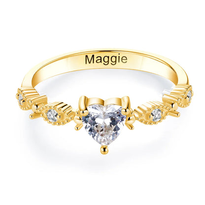 Personalized Heart Birthstone Promise Ring