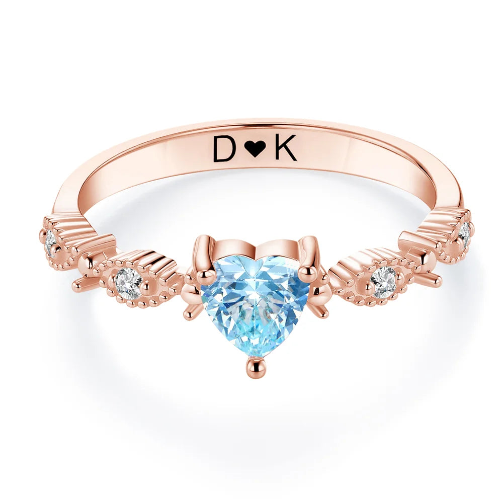 Personalized Heart Birthstone Promise Ring