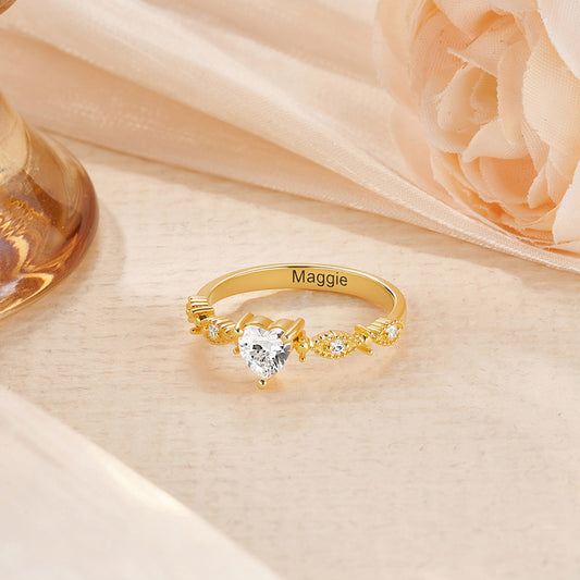 Personalized Heart Birthstone Promise Ring
