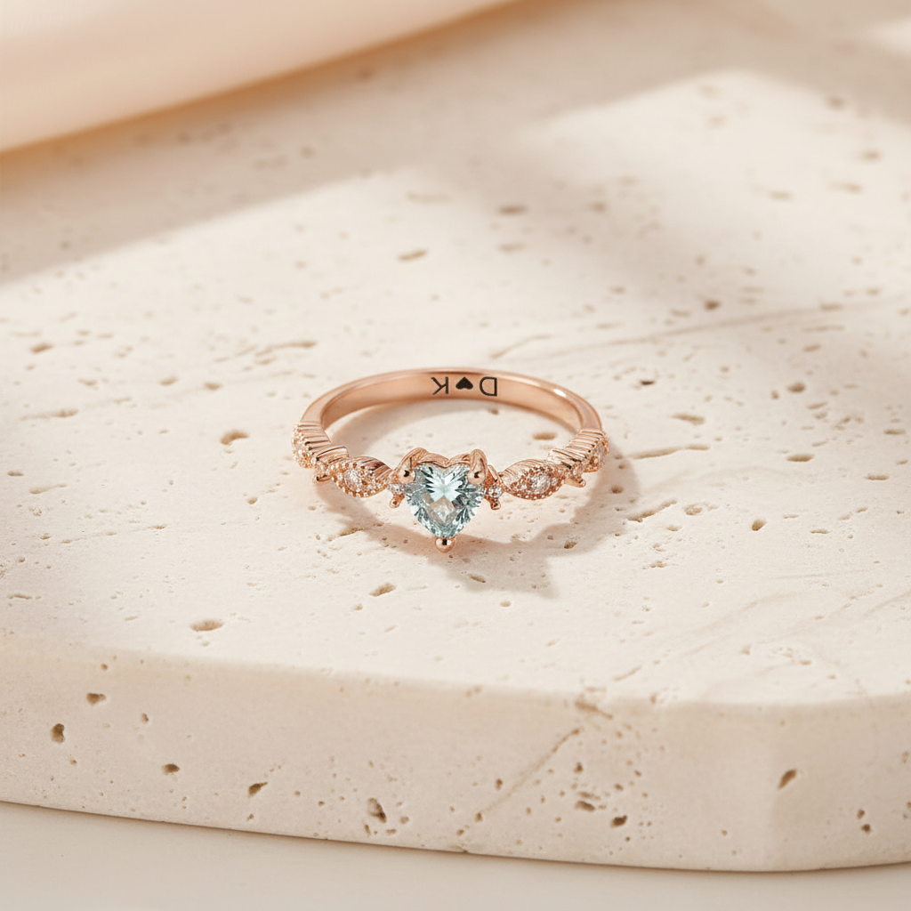 Personalized Heart Birthstone Promise Ring