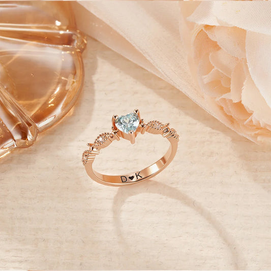 Personalized Heart Birthstone Promise Ring