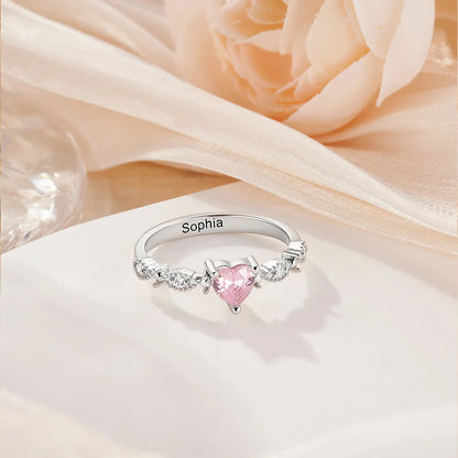 Personalized Heart Birthstone Promise Ring