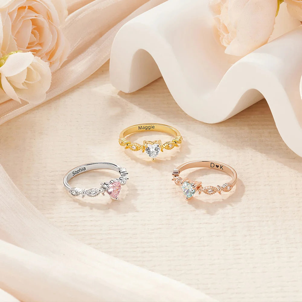 Personalized Heart Birthstone Promise Ring