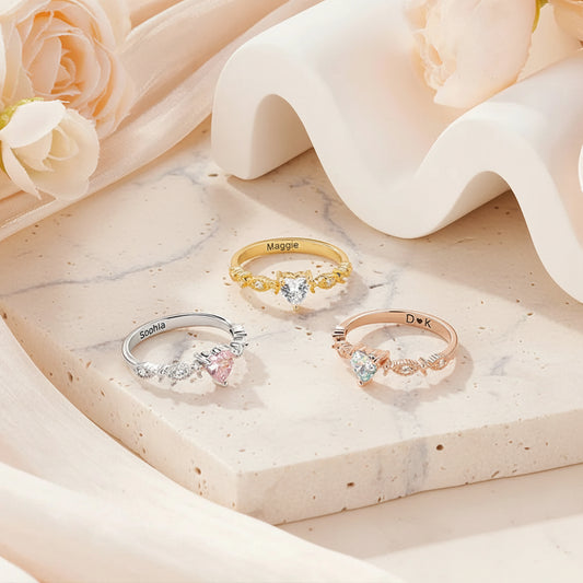 Personalized Heart Birthstone Promise Ring
