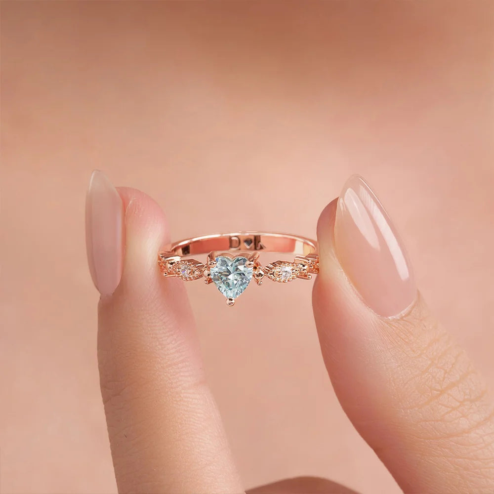Personalized Heart Birthstone Promise Ring