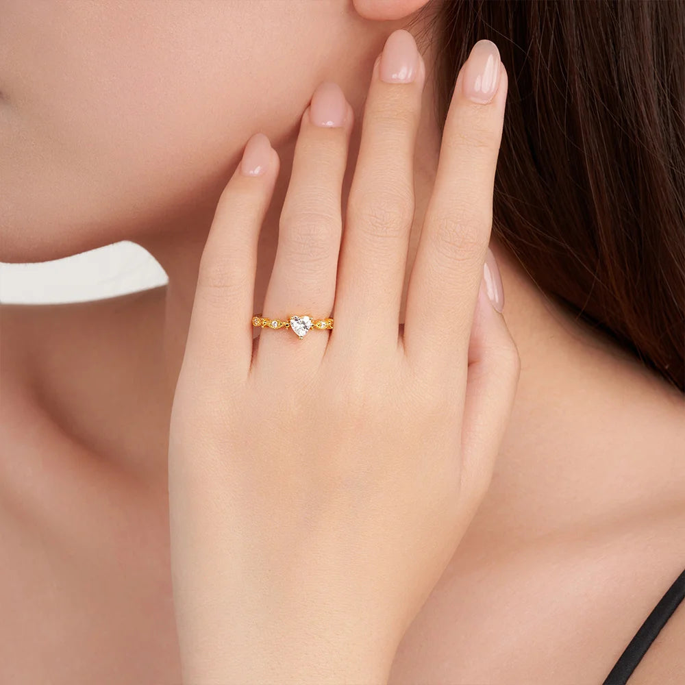 Personalized Heart Birthstone Promise Ring