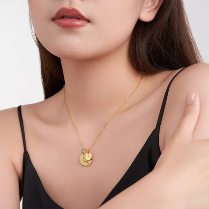 Custom Engraved Birth Flower Bouquet Necklace with Birthstone