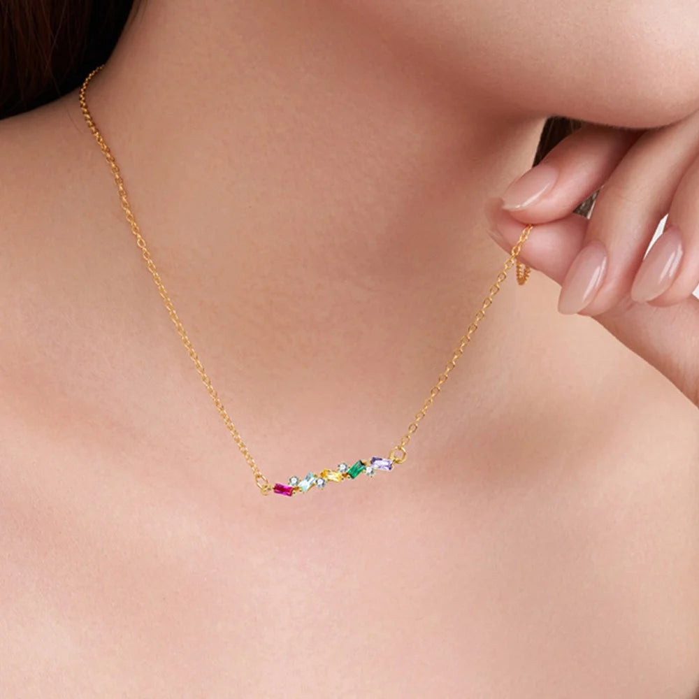 Personalized 2-7 Baguette Birthstones Necklace