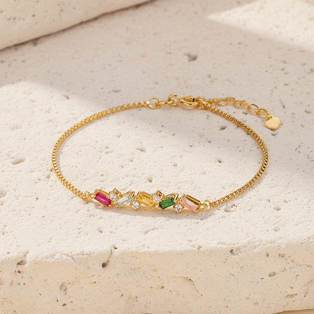 Personalized 2-7 Baguette Birthstones Bracelet