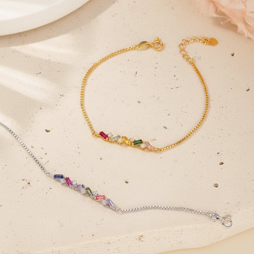 Personalized 2-7 Baguette Birthstones Bracelet
