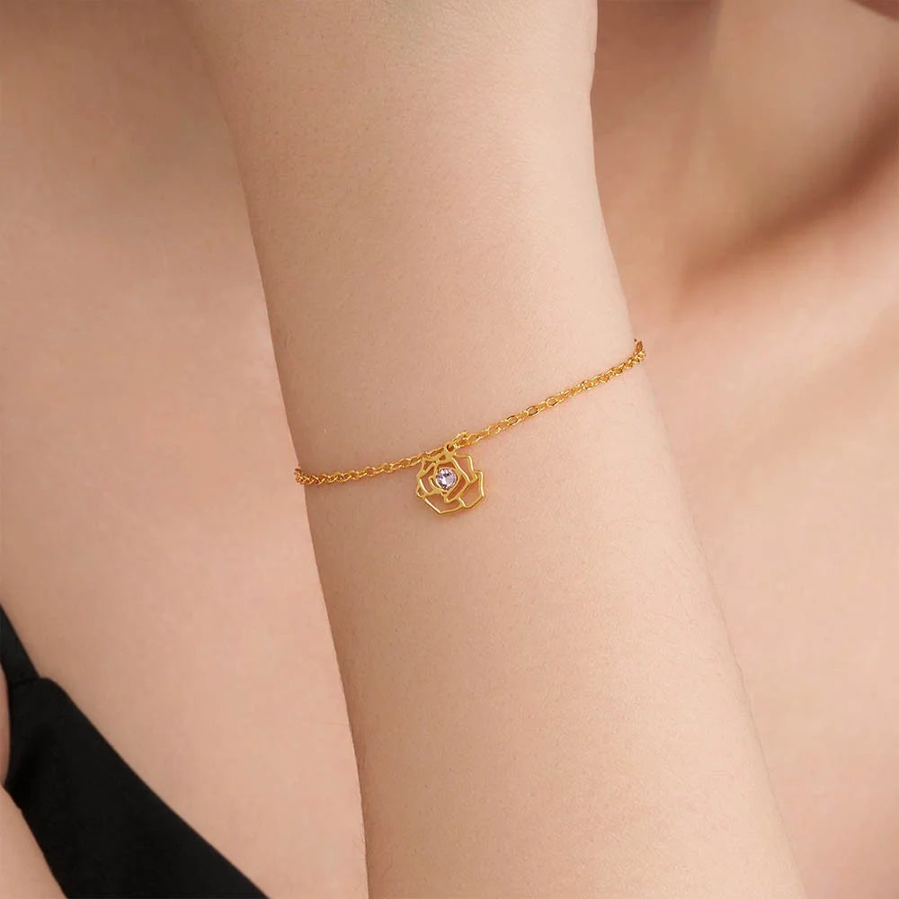 Custom Birth Flower & Birthstone Charm Bracelet